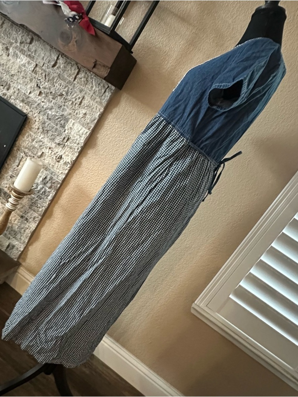 Bobbie Brooks gingham checkered denim long dress with CAT women’s S vintage - Picture 5 of 10